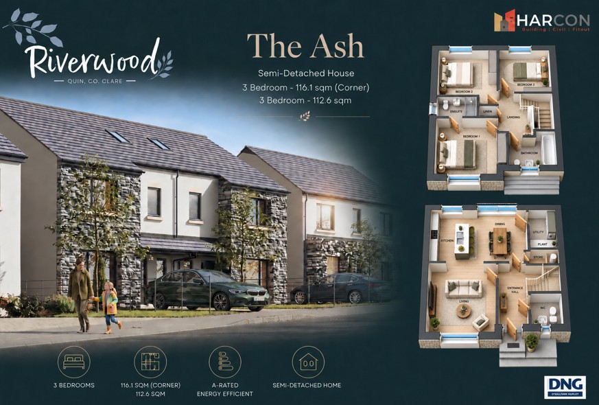 The Ash – 3 Bedroom Semi-Detached, Riverwood, Quin, Co. Clare, Ennis Semi-detached House — DNG O'Sullivan Hurley
